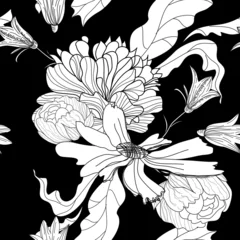 Papier Peint photo autocollant Fleurs noir et blanc Arrière-plan transparent décoratif