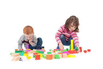 Kids building block towers