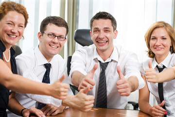 Business team express positivity on meetingin