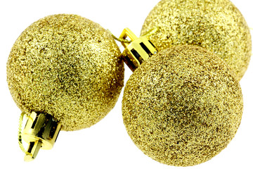 boules dorées décoration Noël, fond blanc