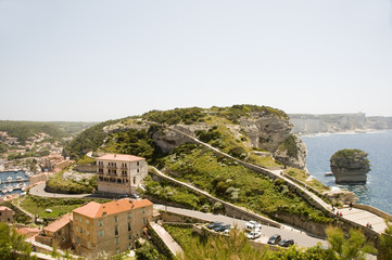 Obraz premium panorama Bonifacio Corsica harbor port G-20 trail historic lowe