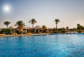 African resort, swimming pool.
