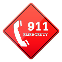 dial 911, emergency button, red sign