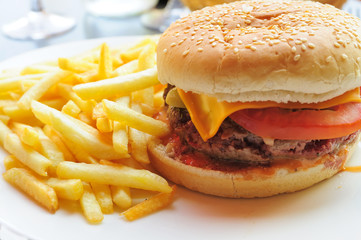 American cheese burger with fresh salad