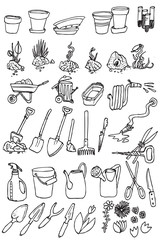 hand draw garden icon collection vector