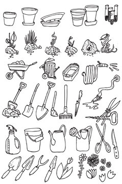 hand draw garden icon collection vector