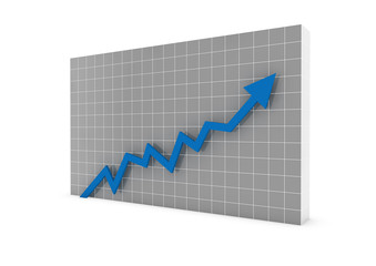 3D_statistik_blauer_pfeil_wand_block