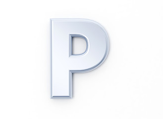 Letter P in brushed metal on a white isolated background