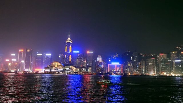 Night View of the illuminated Hong Kong Harbor