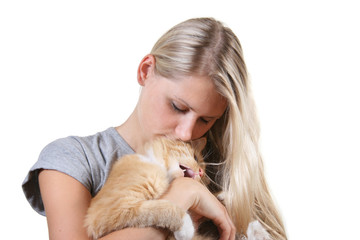 woman with lovely cat