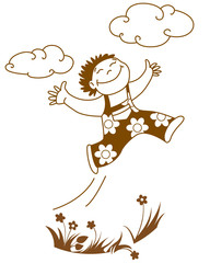 Silhouette of jumping smiling boy