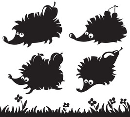 Silhouettes of hedgehogs with fruit on the back