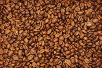 roasted coffee beans on gold