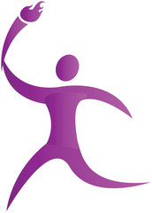 human running with the olympic torch in hand