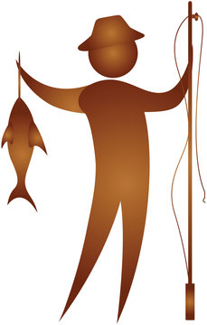 human standing with fish and fishign rod in hand