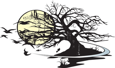 Spooky Tree and Birds