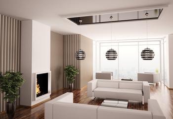Wohnzimmer mit Kamin 3d