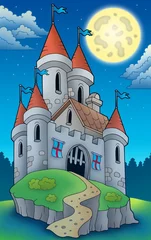 Cercles muraux Chateau Vue de nuit sur le grand château sur la colline