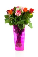Bouquet of colorful roses over white background