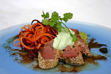 Tuna Sashimi with sesame and wasabi mayonaise