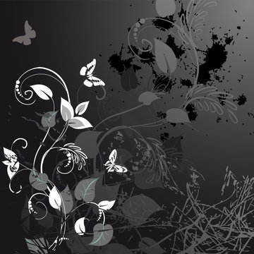 grunge floral design with butterflies
