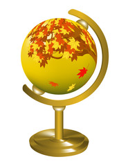 Globe with the image of the autumn landscape.