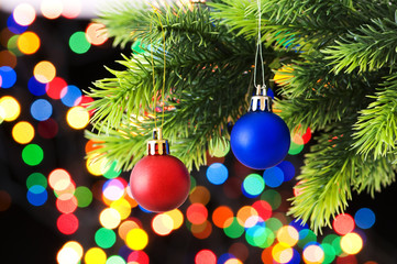 Christmas decoration and blurred lights at background