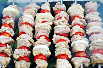 Barbecue skewer on the grill