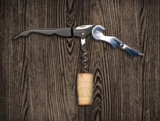 corkscrew on wood.