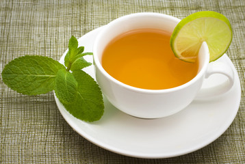 Tea with a lemon and mint