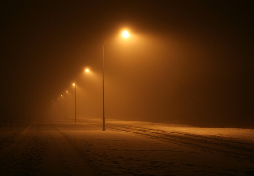 Ligths In Fog At Night