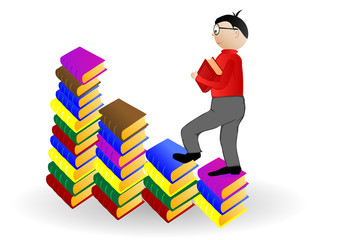 Vector illustration the boy going under books