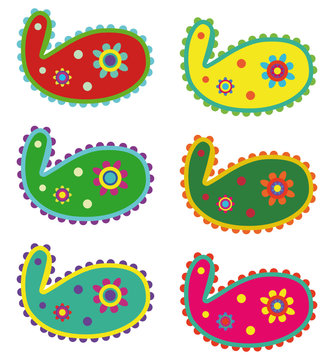 set of six paisley with mexican colors