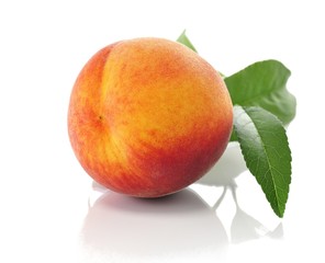 fresh peach with leaves