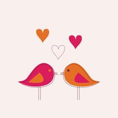 Romantic pink card with birds in love
