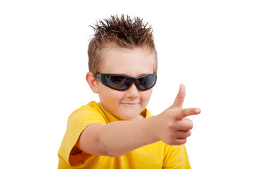 boy with sunglasses isolated on white background