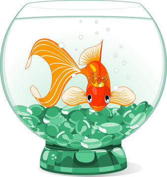 recommend clip art: Cartoon Goldfish queen in the aquarium
