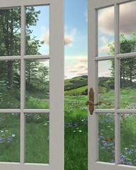Fototapety  Widok z okna na wieś