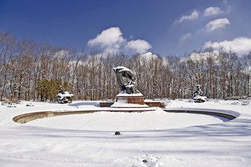 Łazienki park with monument of Frederic Shopin.