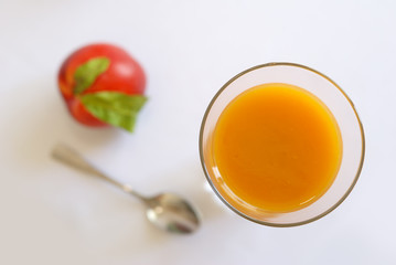 Juice glass, peach and spoon 2