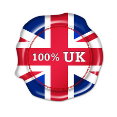 100% UK button, seal, stamp