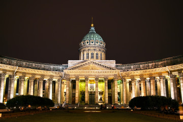 Kazan Cathedral in St. Petersburg at night