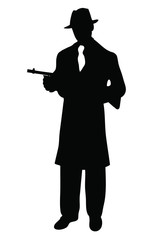 Gangstar silhouette with tommy gun