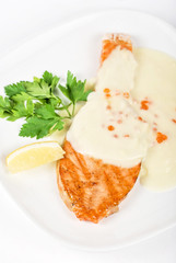 Grilled salmon steak