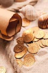 treasure map and golden coins