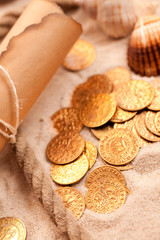 treasure map and golden coins