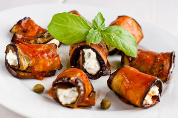 Eggplant rolls stuffed with cottage cheese