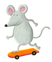Funny mouse on the skateboard - obrazy, fototapety, plakaty