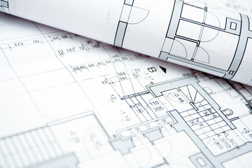 House blueprints, engineering workspace
