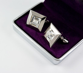 silver and diamond cuff-links